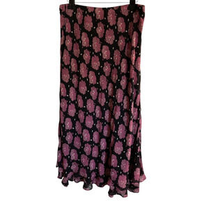 Style & Co Woman Skirt Womens 14W Black Pink Floral Midi Lined Rayon